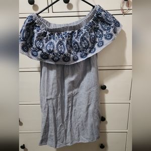 Blue embroidered off shoulder dress